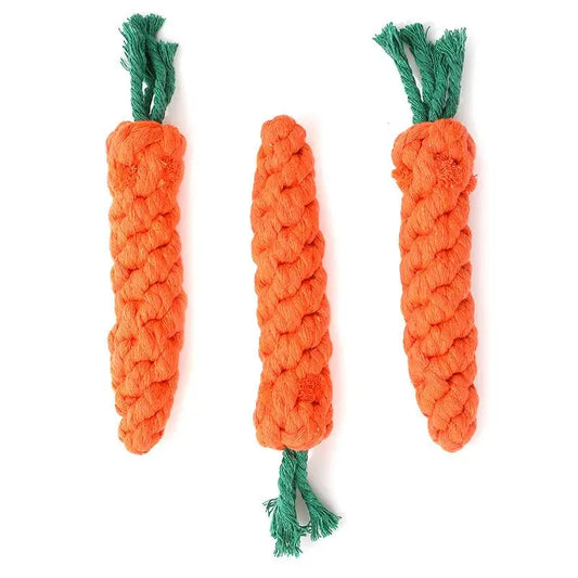 Cartoon carrot shape dog chew toy made of durable cotton rope