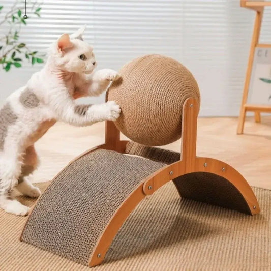 2-in-1 Cat Scratching Ball, Sisal Scratcher for Cats, Cat Toy with Wooden Base