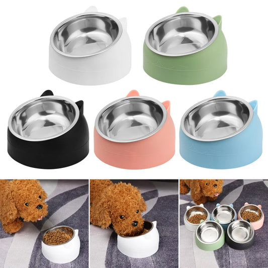 Elevated stainless steel pet bowl for dogs and cats with anti-slip base