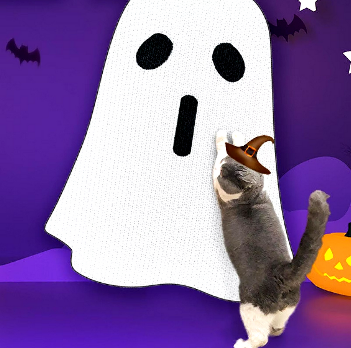 Halloween-themed cat scratching mat with durable design for furniture protection.