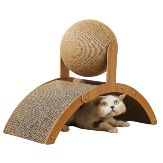 2-in-1 Cat Scratching Ball, Sisal Scratcher for Cats, Cat Toy with Wooden Base