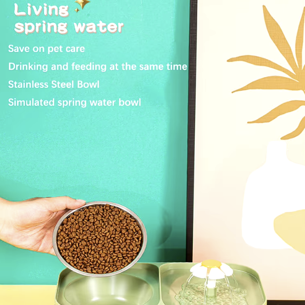 2-in-1 automatic water fountain and food bowl for cats and dogs promoting hydration and easy feeding
