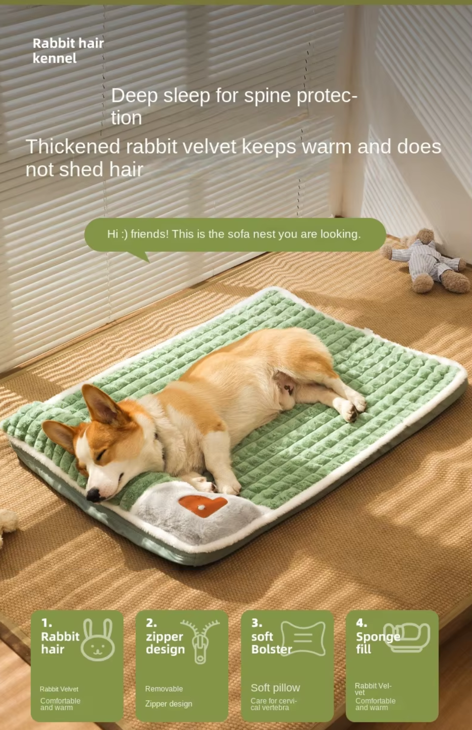 Thick plush pet bed mat for dogs and cats with washable cover for winter comfort