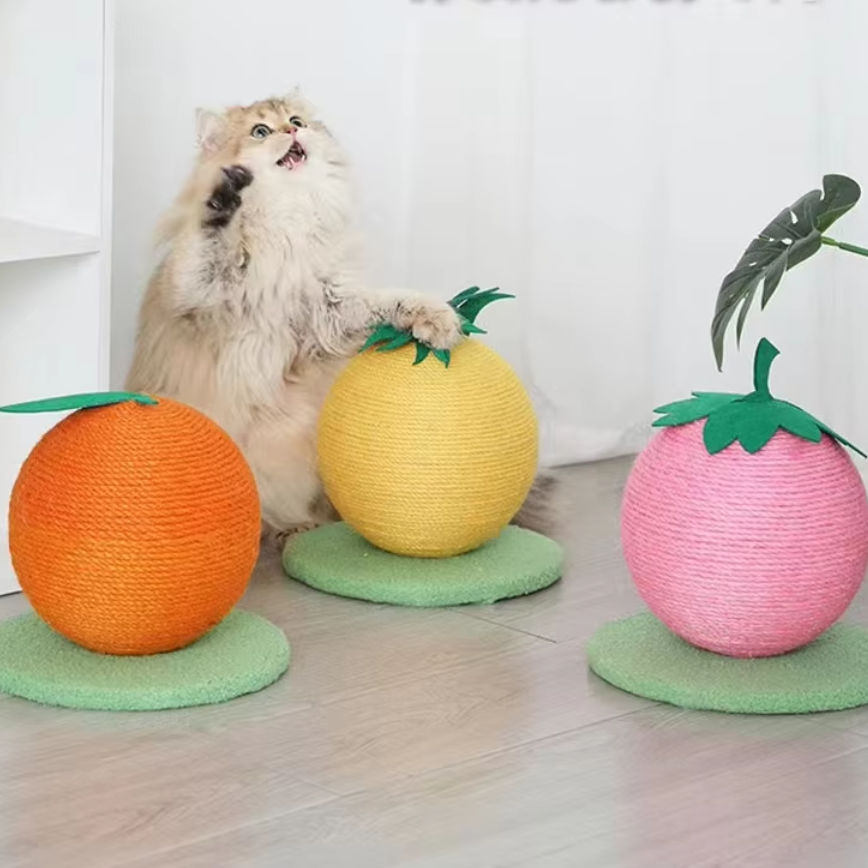 Fruit-shaped cat scratching ball toy with sisal climbing frame