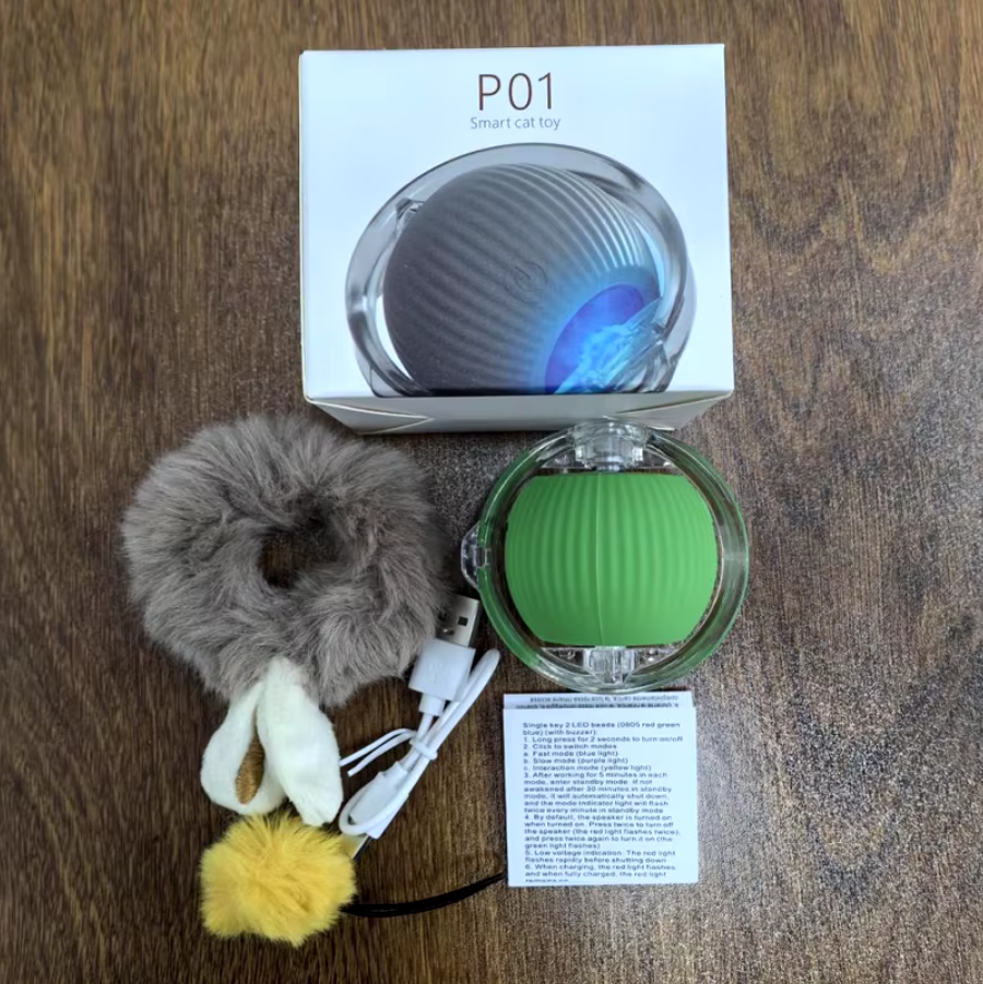 Rechargeable interactive cat toy ball with motion-activated play and smart rolling modes for indoor cats