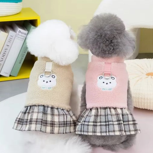 Cute winter coat for cats and small dogs made of thick cotton with stylish dress design