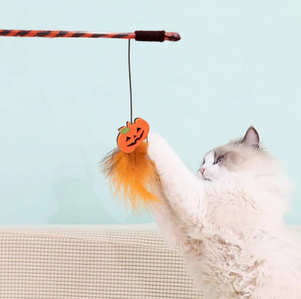 Halloween Cat Teaser Wand – Interactive Toy with Pumpkin & Ghost Design - The Pet Paradise