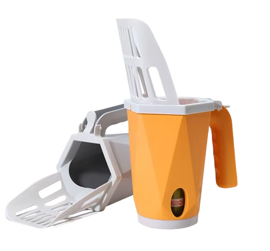 Cat litter scoop with built-in trash can for quick and hygienic waste disposal