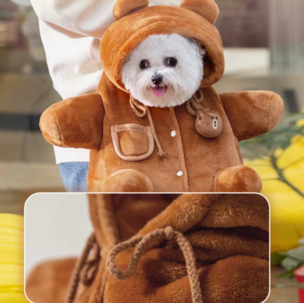 Autumn and Winter Shoulder Bag for Pets cute cartoon bear design with flannel for warmth