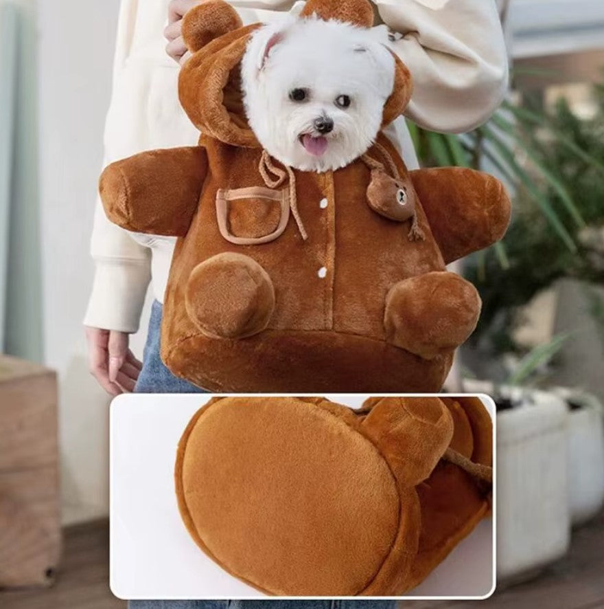 Autumn and Winter Shoulder Bag for Pets cute cartoon bear design with flannel for warmth