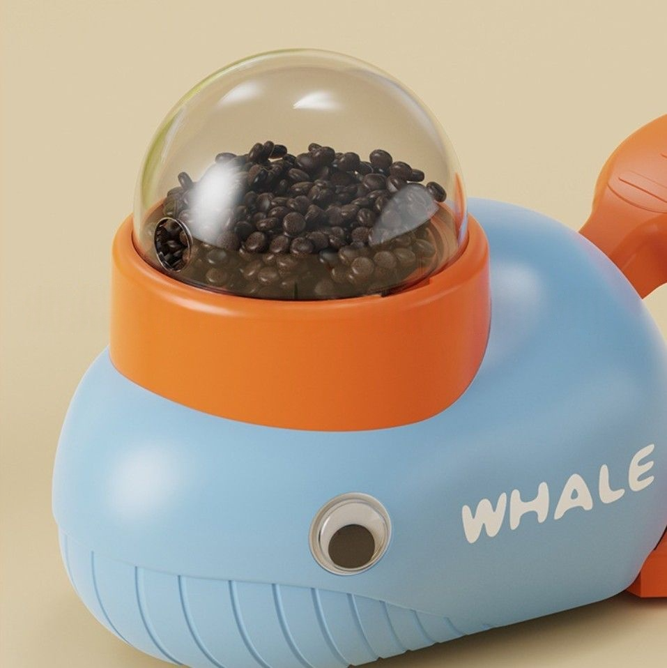 Interactive feeder shaped like a whale filled with dog snacks, perfect for engaging pets during mealtime.