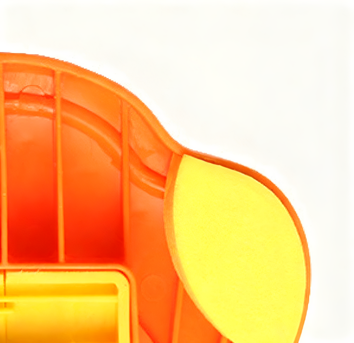 Close-up of the Interactive Feeder The Quack & Snack™, featuring an orange design with a yellow accent.