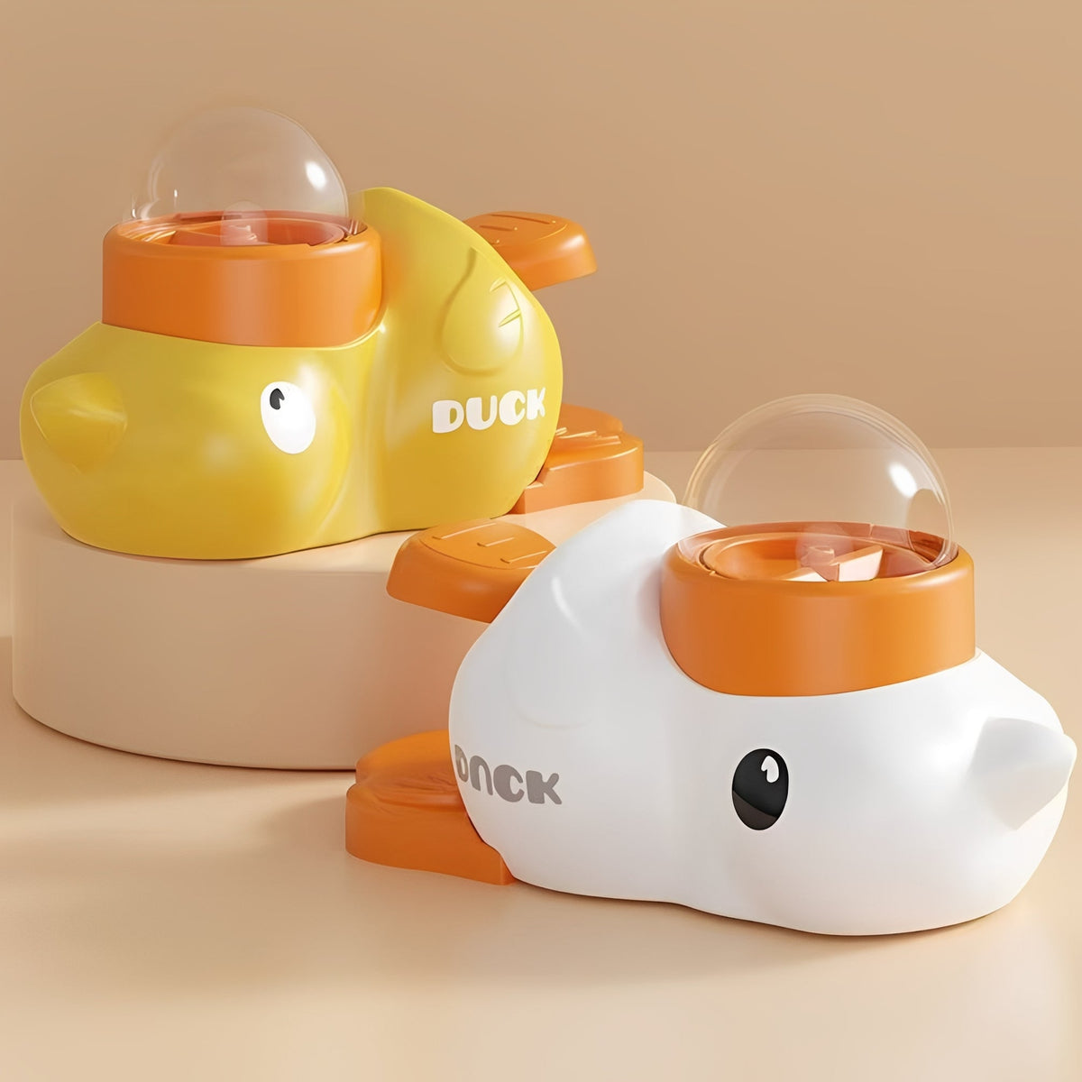 Interactive feeder featuring colorful duck designs for pets, encouraging play and slow eating.
