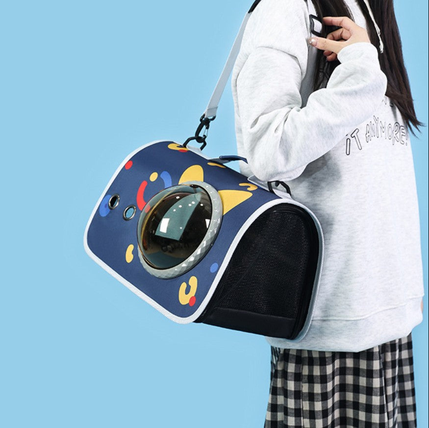 Stylish AstroView™ premium pet travel bag with bubble window for cat or dog, worn as a backpack.