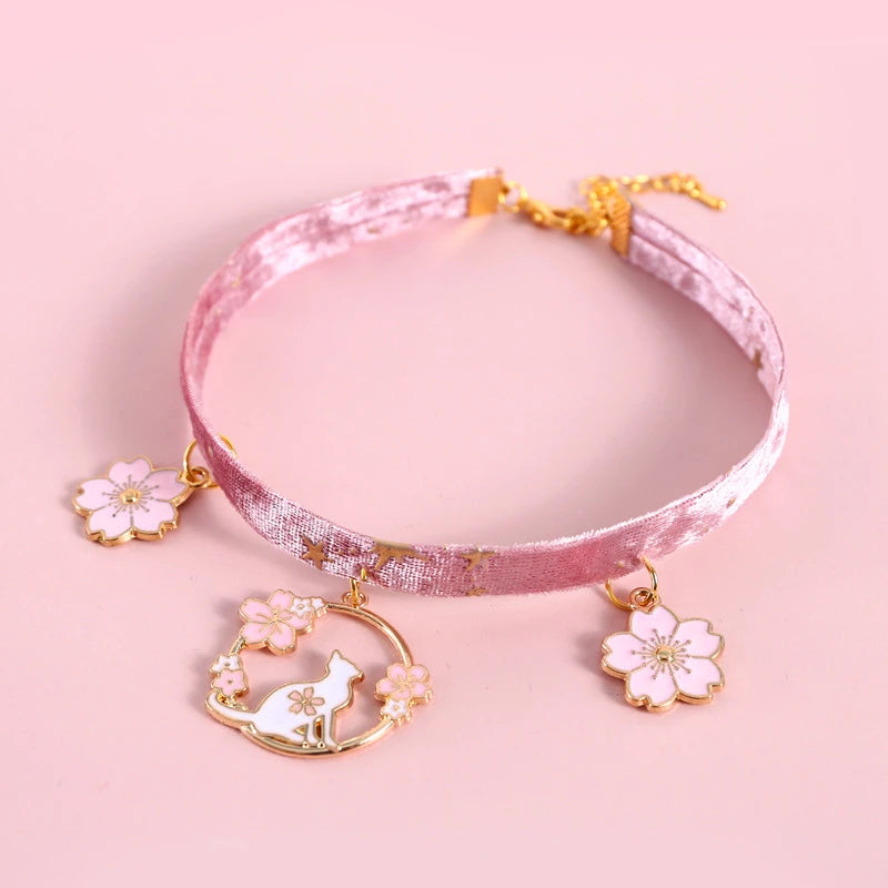 Velvet adjustable pet collar with bronzing star design for cats and small dogs