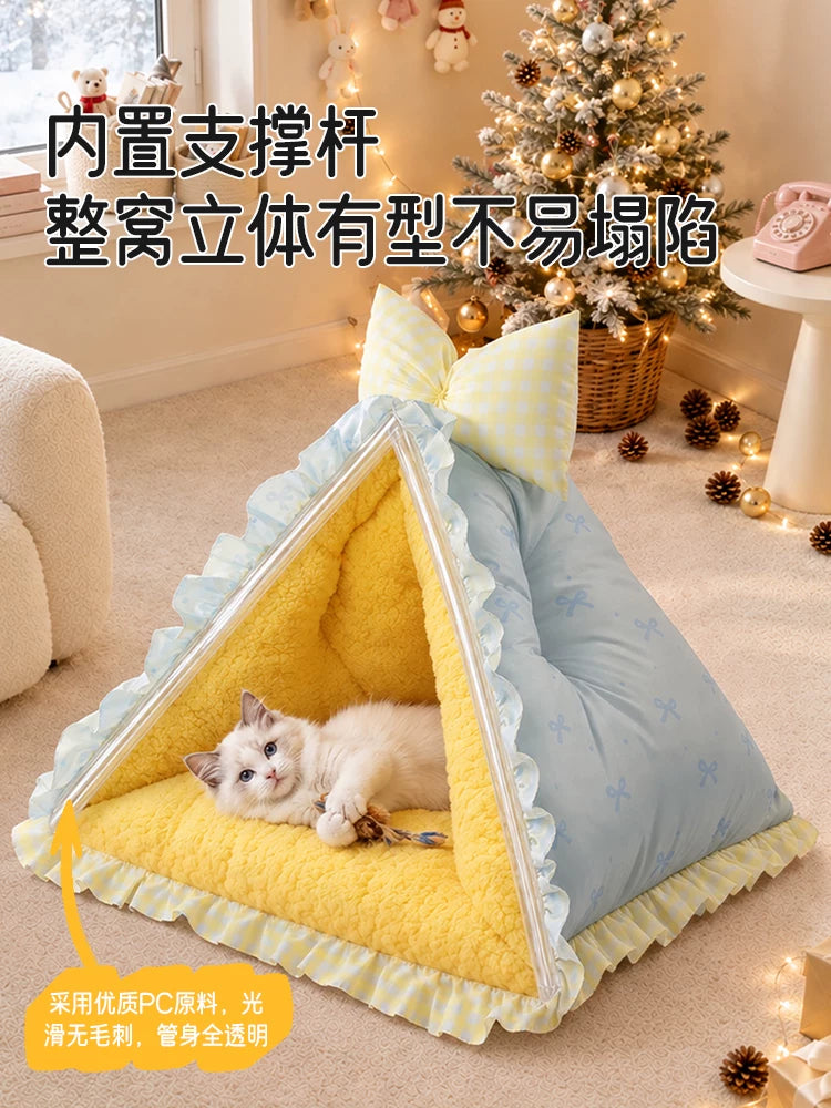新式猫窝半封闭式安全感猫帐篷冬加厚猫咪窝冬季保暖猫房子不塌陷