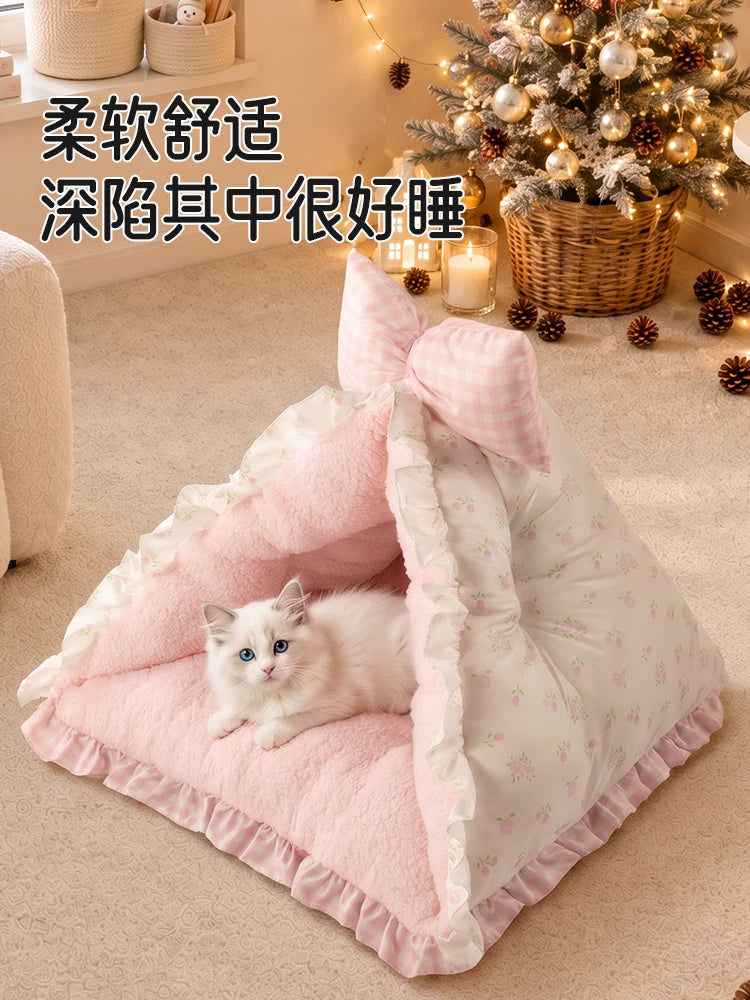 新式猫窝半封闭式安全感猫帐篷冬加厚猫咪窝冬季保暖猫房子不塌陷
