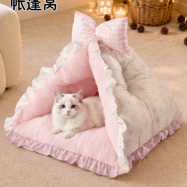 新式猫窝半封闭式安全感猫帐篷冬加厚猫咪窝冬季保暖猫房子不塌陷