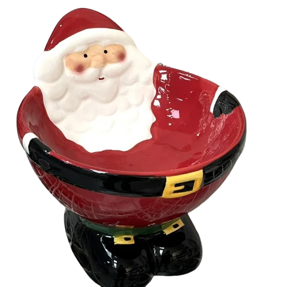 Santa Claus ceramic pet bowl with 3D design, perfect for cats and dogs, promoting better digestion and festive cheer.