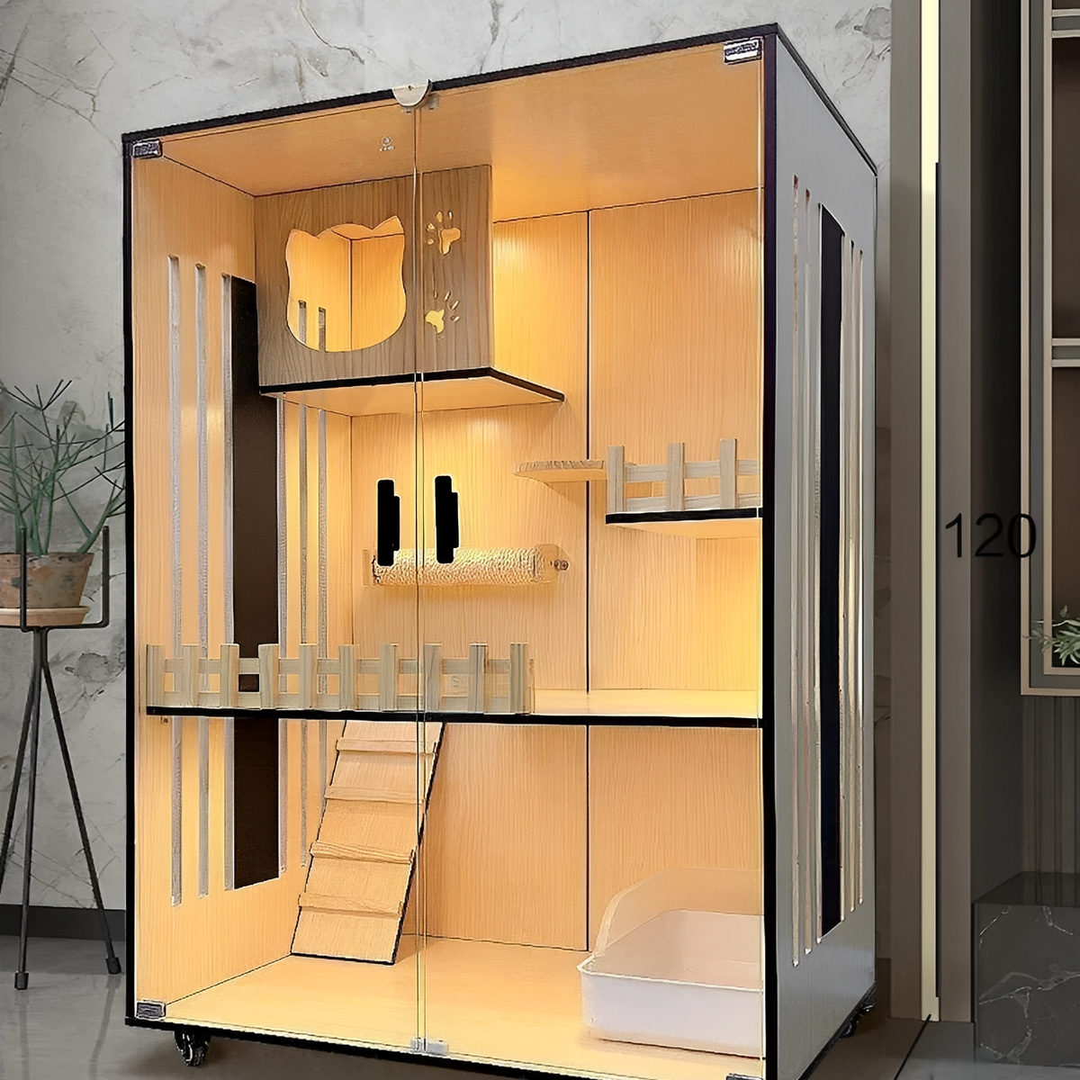 Handcrafted Wooden Cat Villa - luxury cat villa designed for lounging, playing, and observing cats.