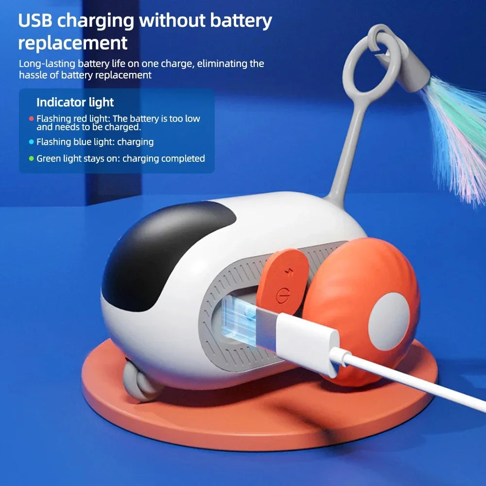 Smart interactive remote-controlled cat toy with feather teaser and obstacle avoidance