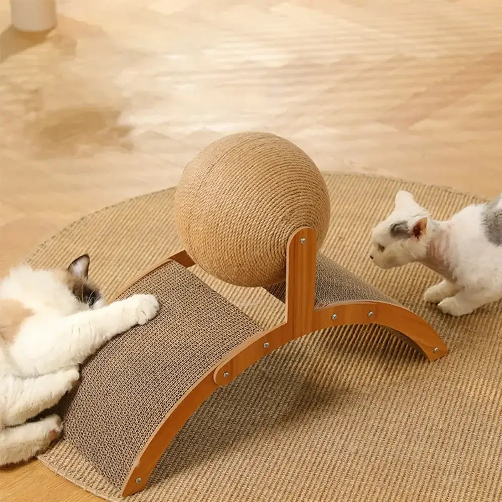2-in-1 Cat Scratching Ball, Sisal Scratcher for Cats, Cat Toy with Wooden Base