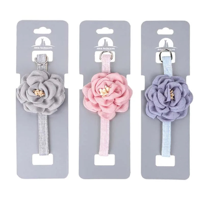 Adjustable bow tie pet collar with floral accent for cats and small dogs