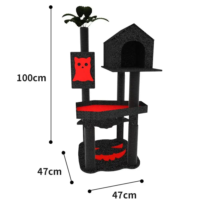 Halloween-themed cat climbing frame with multi-level platforms and scratching posts for play and exploration