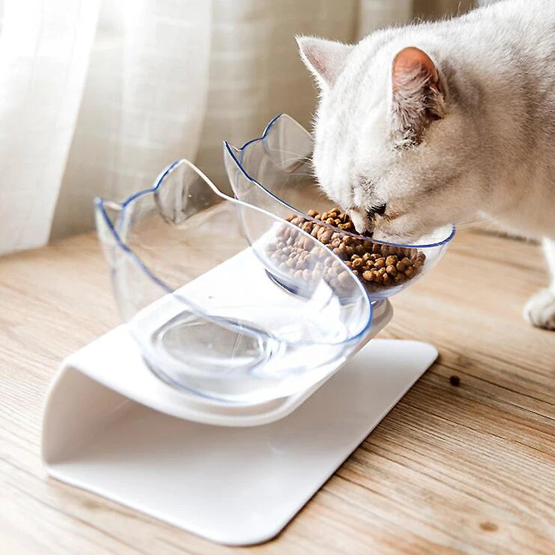 Non slip pet bowl set for cats featuring ergonomic elevated design and dual-bowl structure.