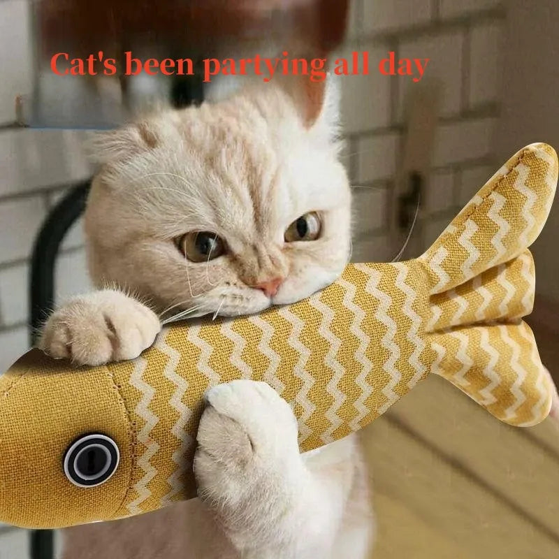 Interactive catnip fish toy for cats with vocal feature for chewing and play