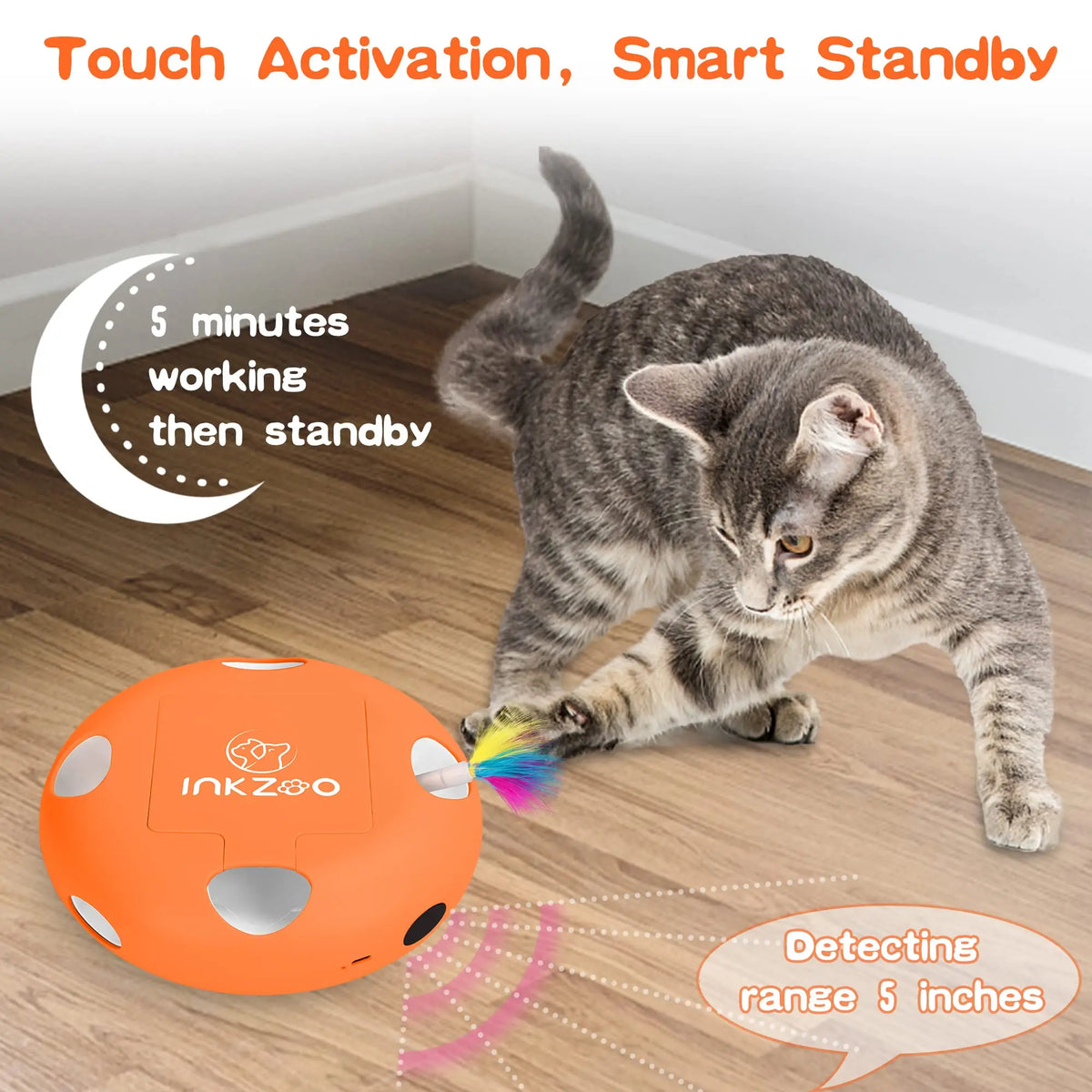 Smart Cat Toy for intelligent cat toys, featuring touch activation and automatic standby, with a playful design for indoor cats.