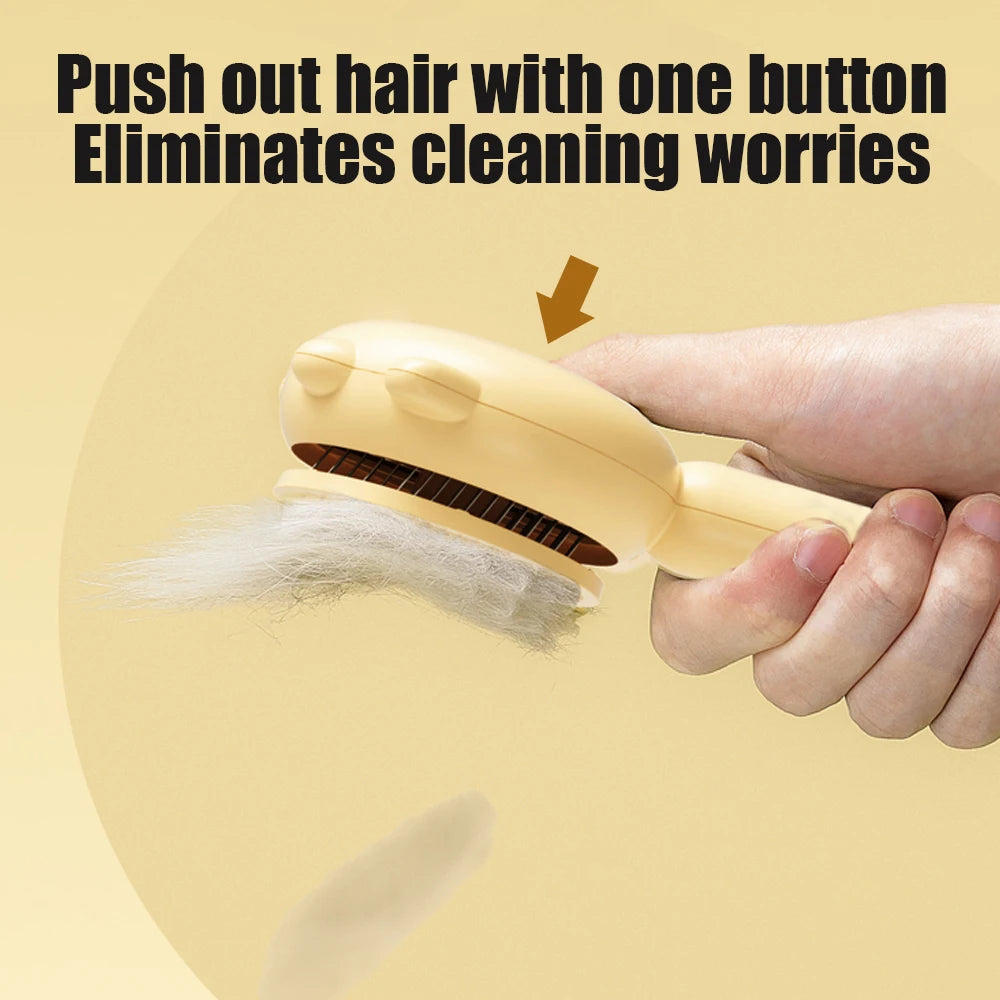 Self-cleaning grooming needle brush for cats and dogs