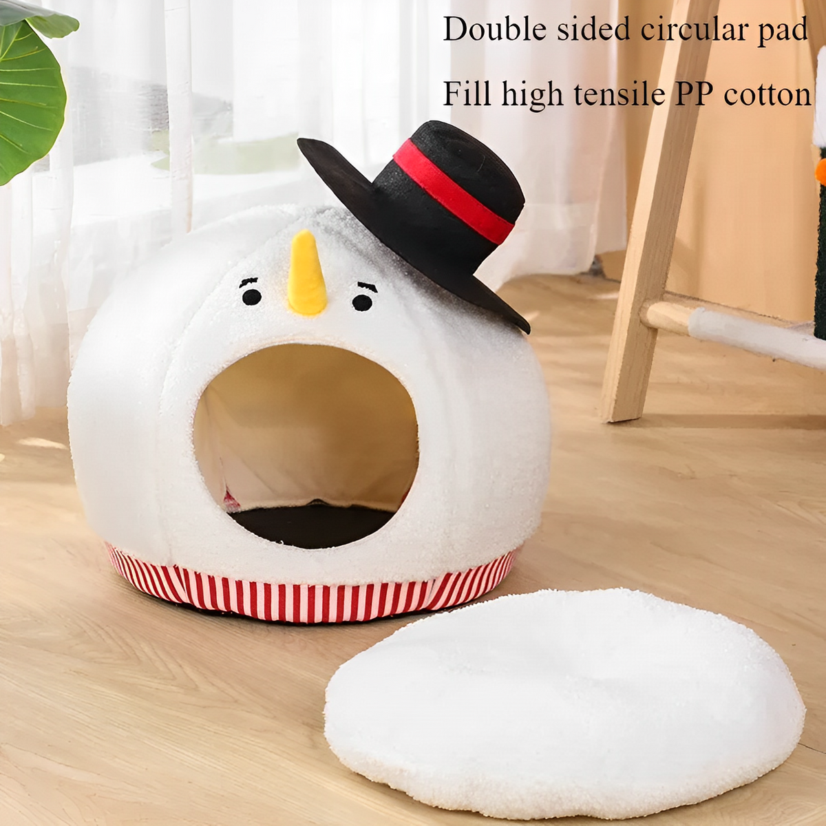 Nid de chat Bonhomme de neige de Noël – Lit semi-fermé douillet pour le confort hivernal