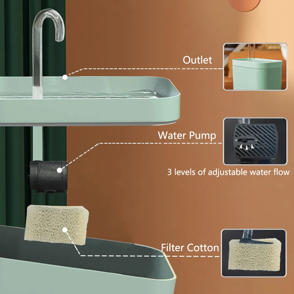 Smart ultra-quiet pet water fountain with filter and burnout protection for cats and dogs