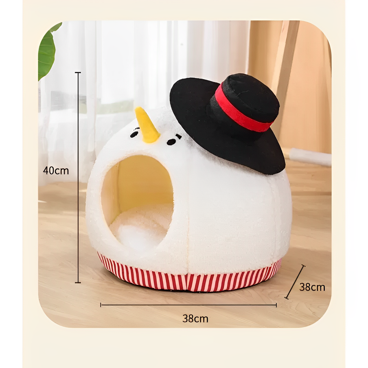 Nid de chat Bonhomme de neige de Noël – Lit semi-fermé douillet pour le confort hivernal