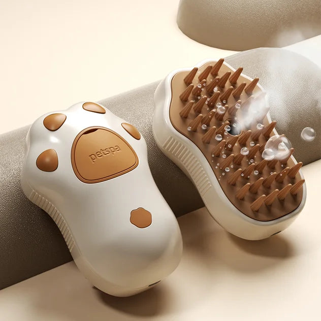 3-in-1 steam pet grooming brush for fur removal, detangling, and massaging cats and dogs