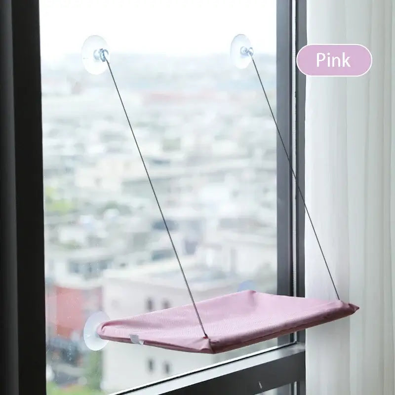 Window-mounted cat hammock bed with Oxford cloth and suction cups, holds up to 20KG, ideal for sunbathing cats.
