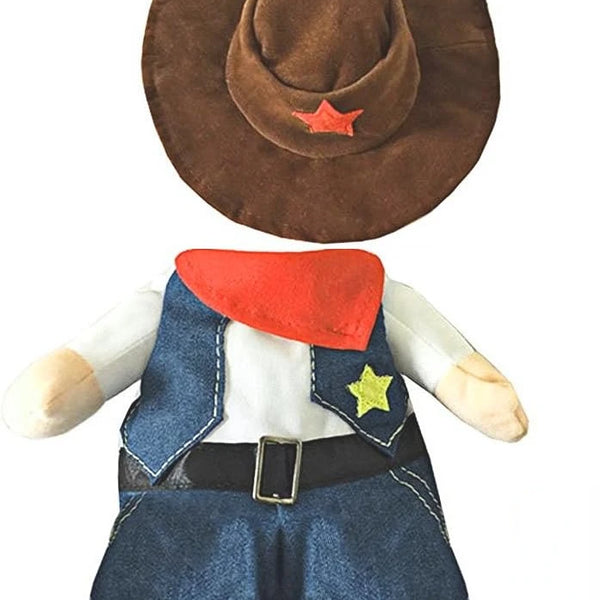 Disfraz de vaquero del oeste para Halloween: adorable disfraz para mascota con chaqueta vaquera y sombrero de vaquero.