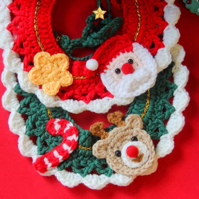 Christmas pet scarf collar with festive bow for cats and small dogs