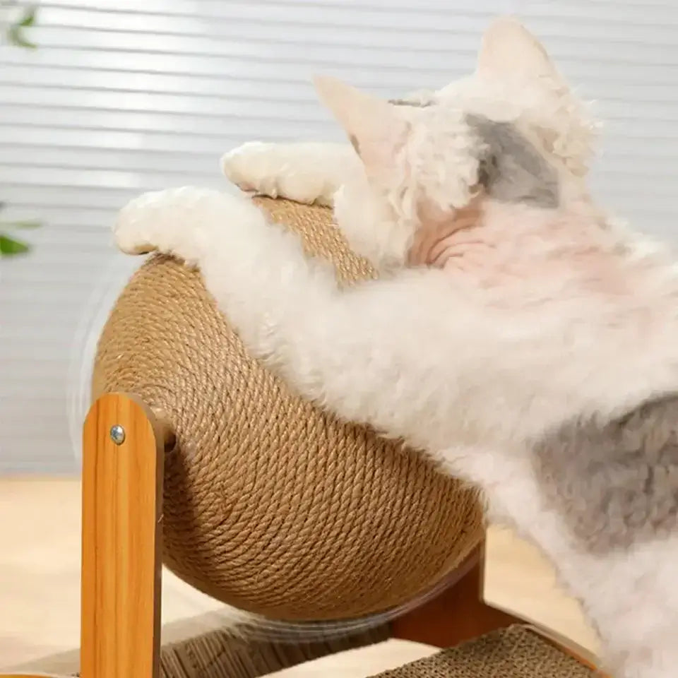 2-in-1 Cat Scratching Ball, Sisal Scratcher for Cats, Cat Toy with Wooden Base
