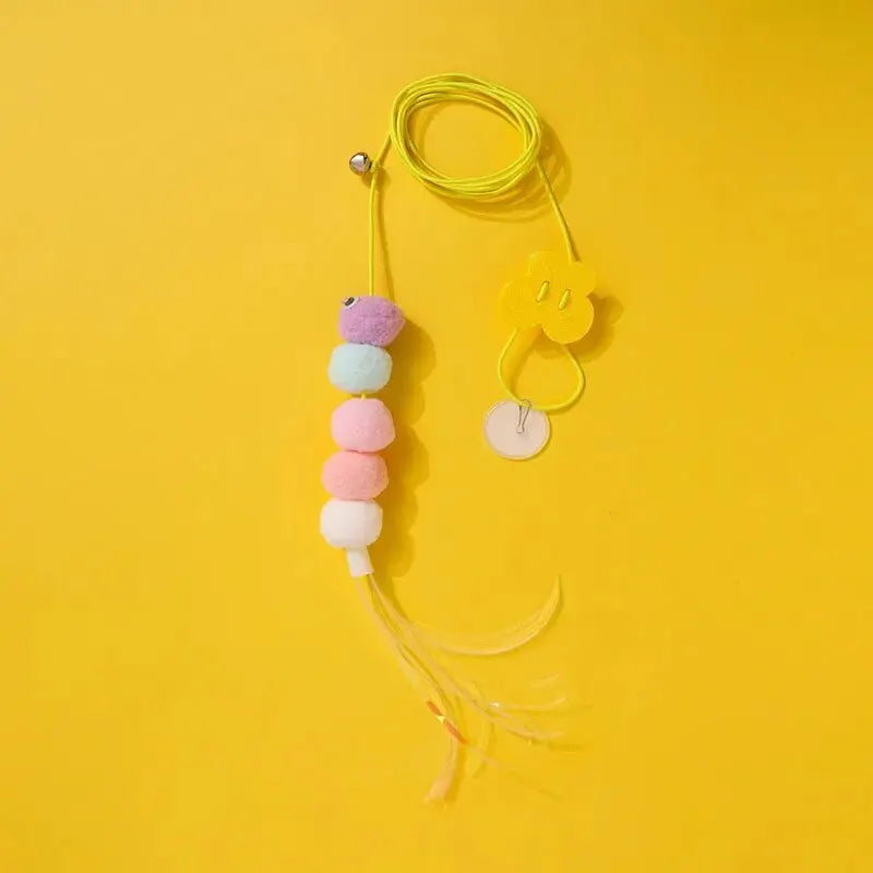 Interactive cat toy with automatic telescopic teaser and bell for indoor play