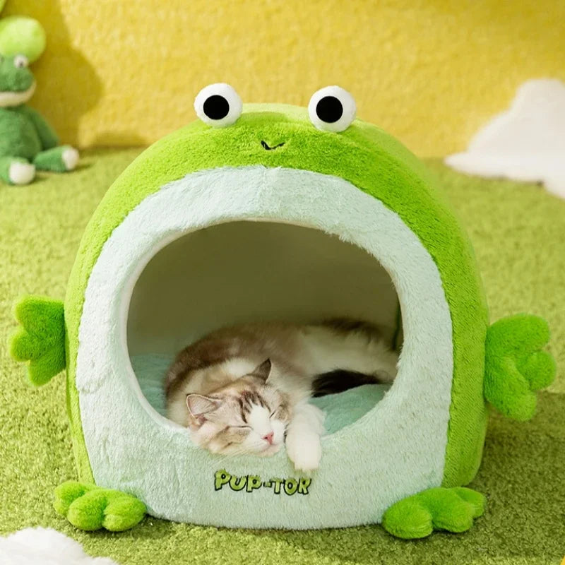 Autumn and winter velvet cat nest bed for small dogs and cats with semi-closed design