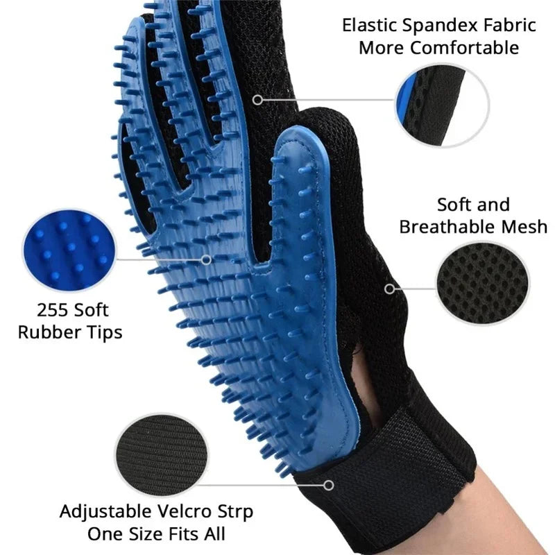 Pet grooming massage glove with soft silicone tips for cats and dogs