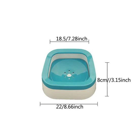 Anti-splash pet water bowl with 1L capacity and floating disk design, spill-proof solution for dogs and cats at home or on the go.
