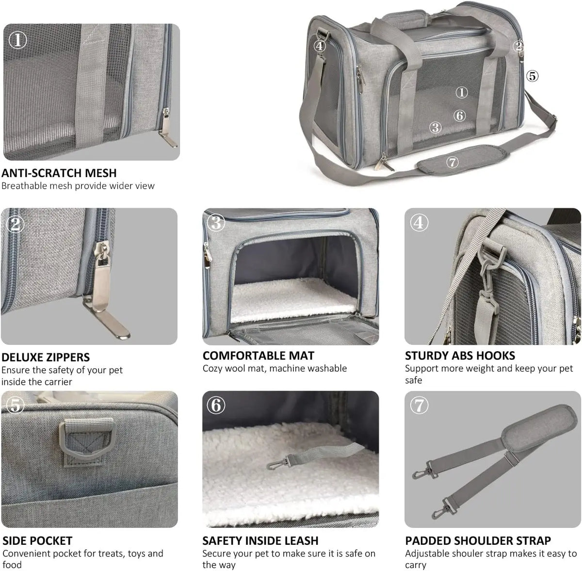 Foldable airline-approved cat and small dog travel tote bag