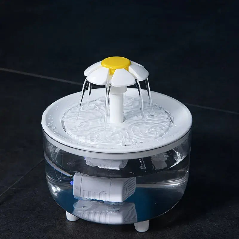 Silent automatic pet water fountain with continuous water flow for cats and dogs.