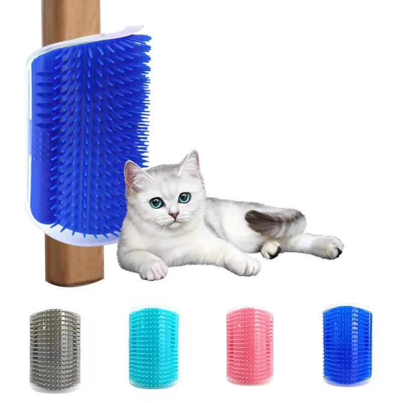 Self-grooming cat brush for hair removal and massage with easy wall attachment