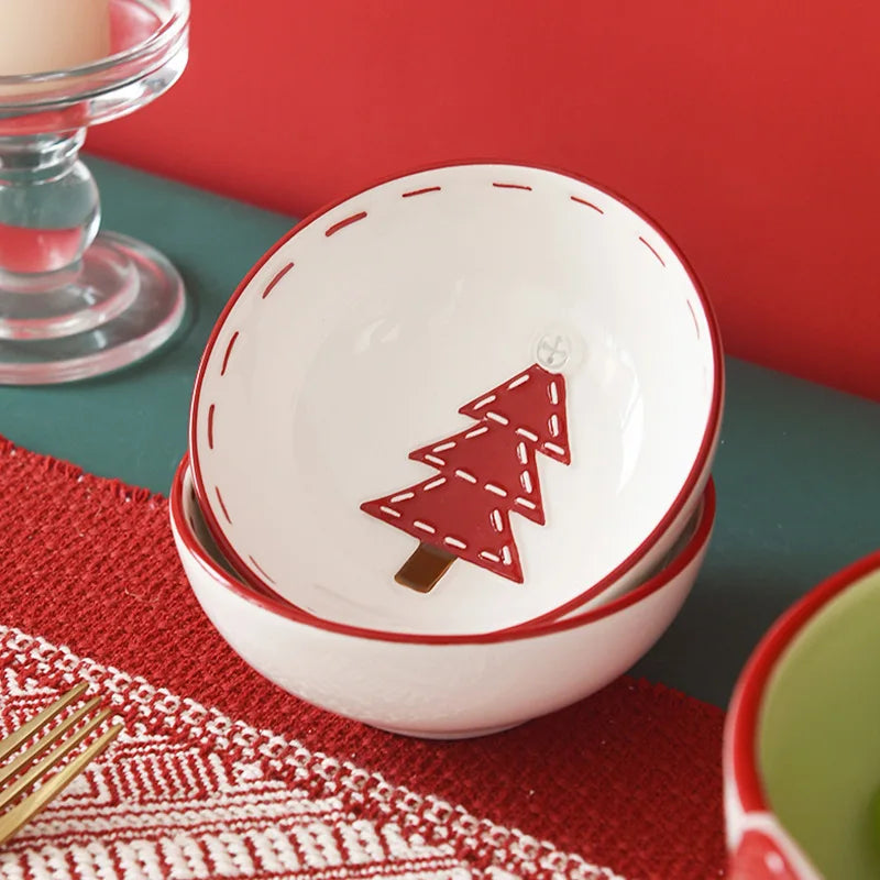 Nordic Santa ceramic pet bowl featuring a festive tree design for holiday mealtimes.