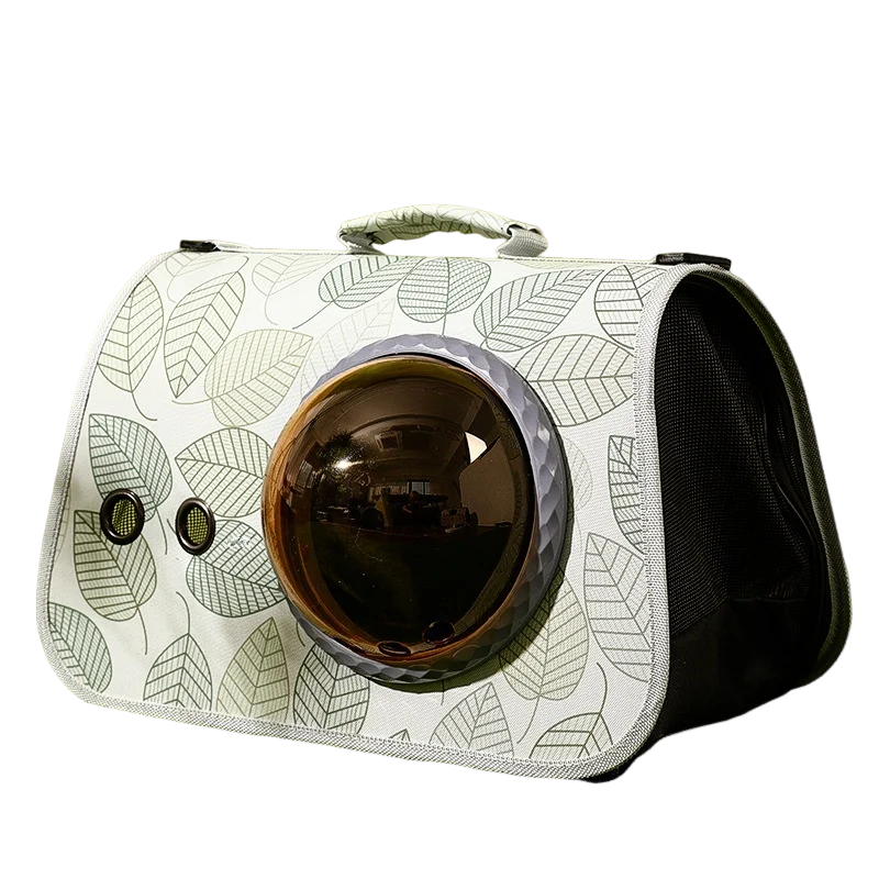 AstroView™ Premium Pet Carrier Backpack for pet travel bag with transparent window and leaf design.