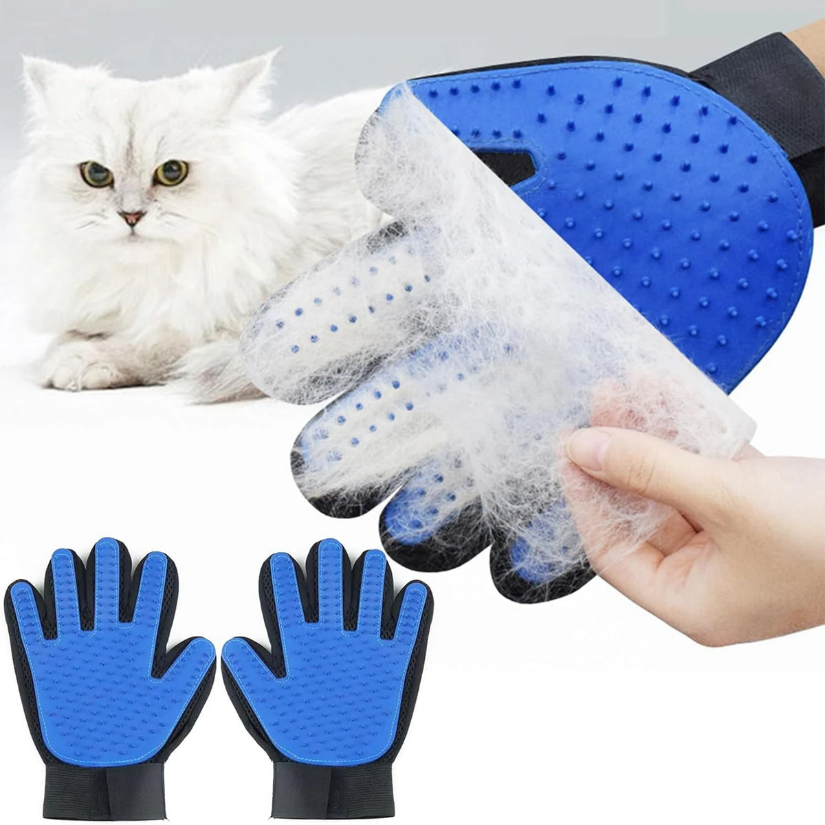 Pet grooming massage glove with soft silicone tips for cats and dogs